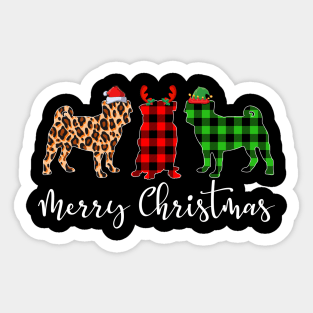 Merry Christmas Leopard Red Green Plaid Pug Sticker